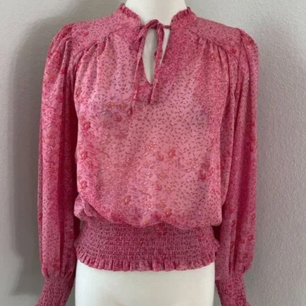 Joie Blouse Floral Sheer Pink